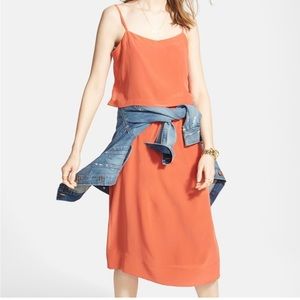 Madewell overlay silk midi dress- coral burnt copper. Size 0